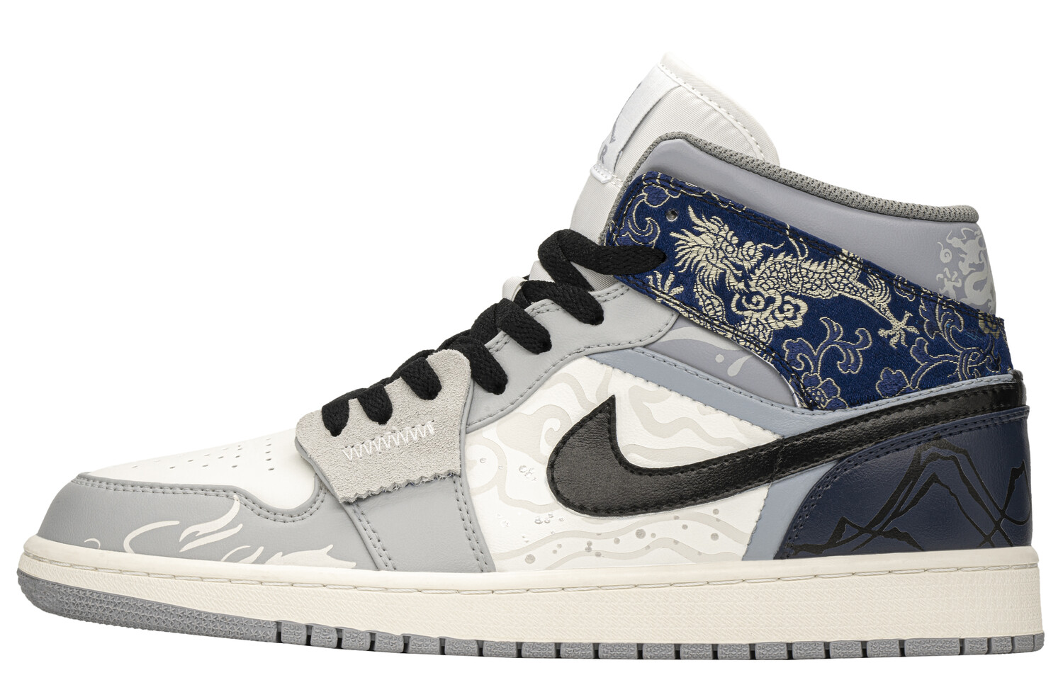 

(Дубль) Баскетбольные кроссовки Air 1 Vintage Men Mid-Top Jordan, серый/синий