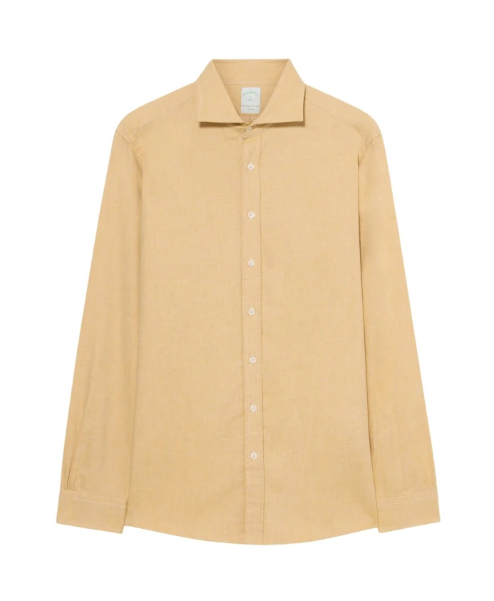 

Приталенная рубашка из меланжевой хлопковой фланели с отложным воротником. Brooks Brothers, желтый