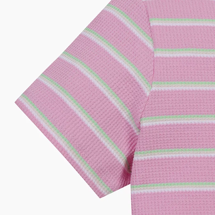 Детская полосатая футболка Waffle розовая от Benetton Kids — фото 4