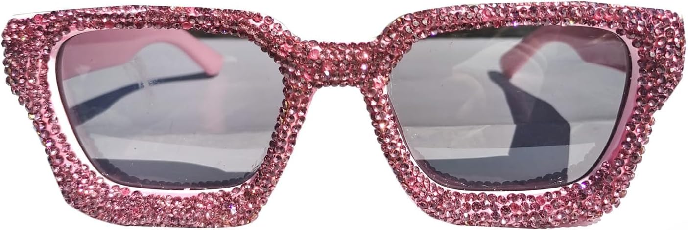 

Солнцезащитные очки Helena Oversized Square Rhinestone Sunglasses for Women, модные, с толстой оправой, защитой от УФ-излучения UV400, футуристические, с бриллиантами, дизайнерские, Pink