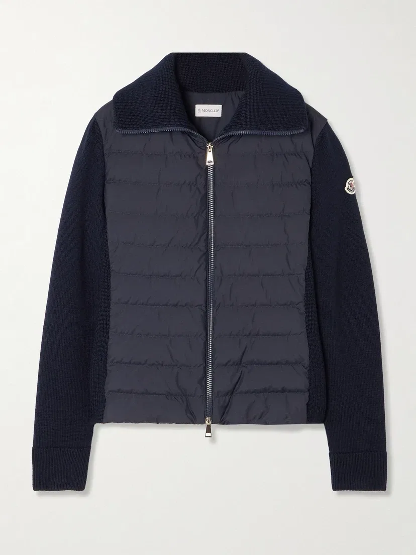 Кардиган из шерсти и стеганой нейлоновой ткани с пуховым наполнителем MONCLER, синий