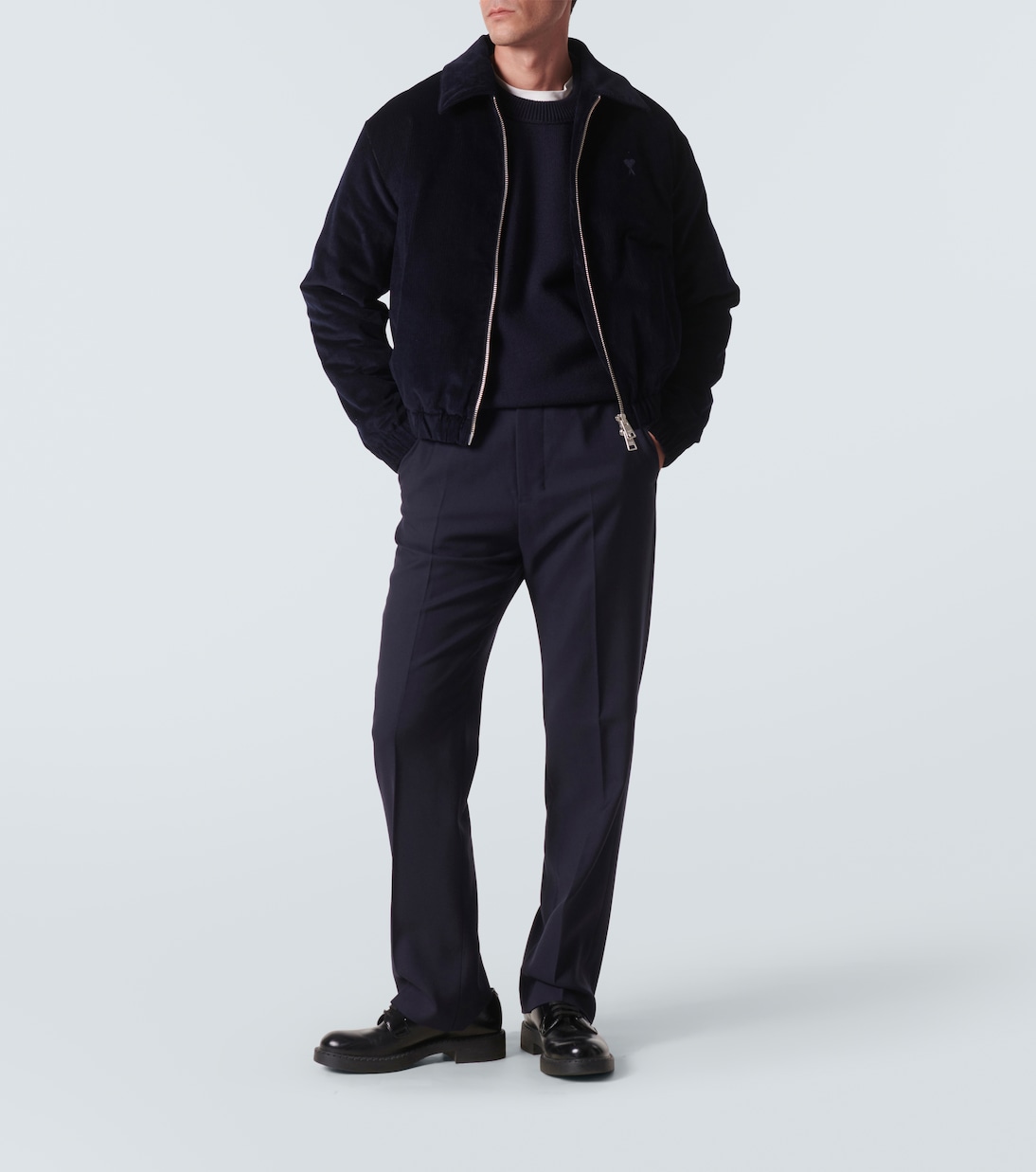 Плиссированные брюки из натуральной шерсти Ami Paris, Navy Blue — фото 2