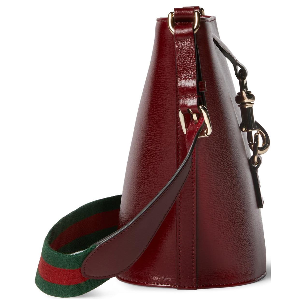Женская кожаная сумка-ведро Gucci мини бордовая — фото 2