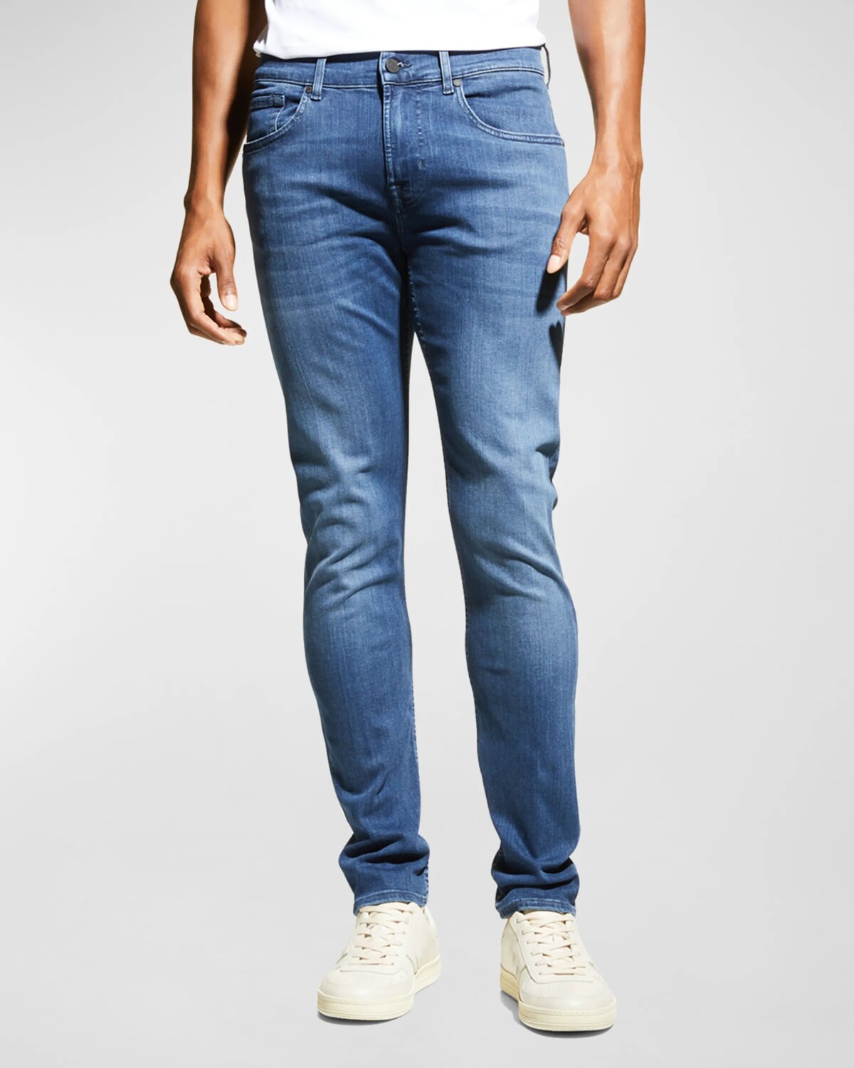 

Мужские зауженные джинсы скинни 7 for all mankind, цвет Medium Blue