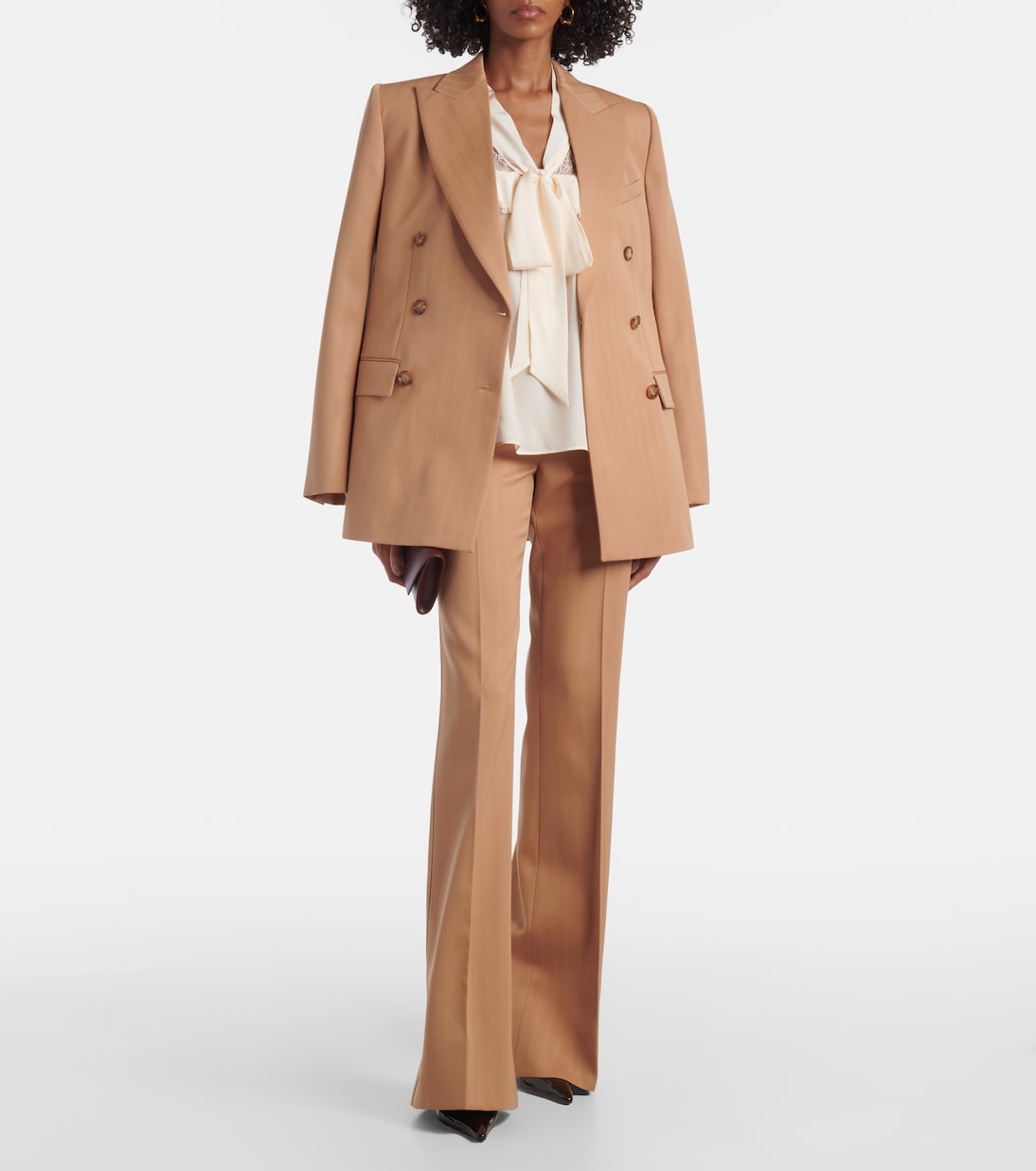 Шелковая блузка с кружевной отделкой и бантом Stella McCartney, Natural — фото 2
