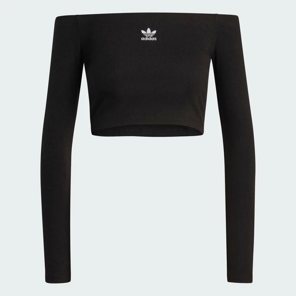 Футболка с длинными рукавами и открытыми плечами Essentials в рубчик Adidas, black — фото 4