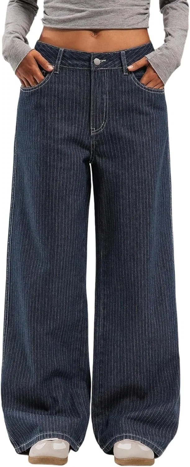 Джинсы свободные, высокие, широкие, Vintage, Navy
