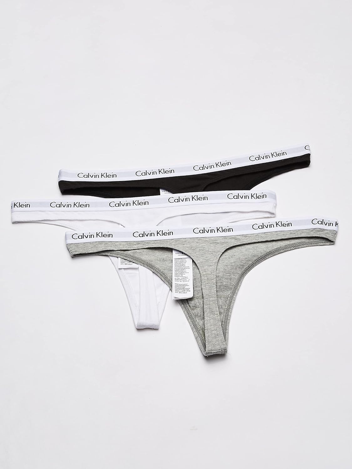 Женские трусики-стринги Calvin Klein Carousel Logo из хлопка и эластичного хлопка, 3 шт., Black/White/Grey Heather — фото 3