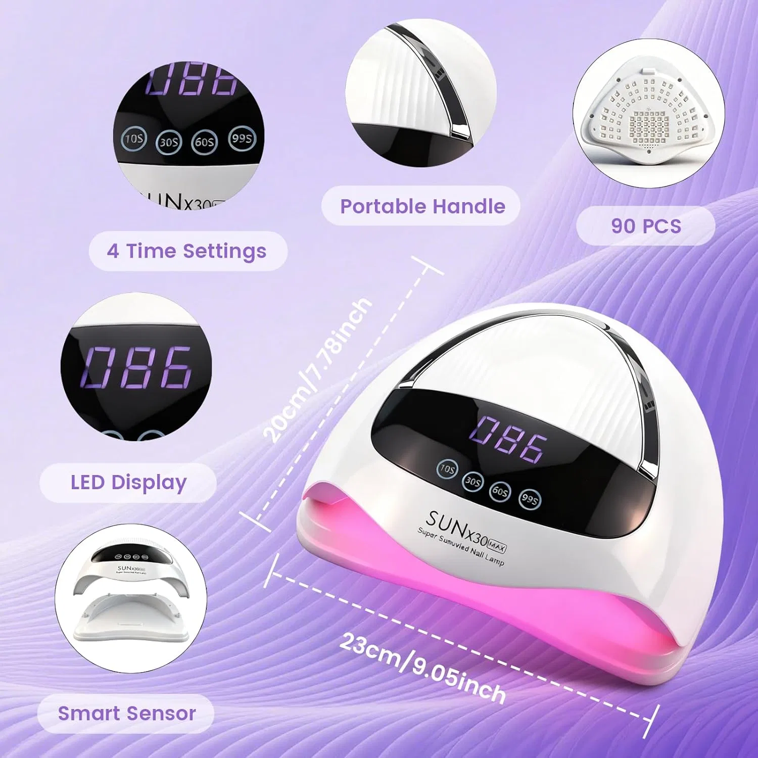 UV/LED лампа для ногтей 500 Вт с автосенсором и 4 таймерами ‎Beenle, X30 — фото 4