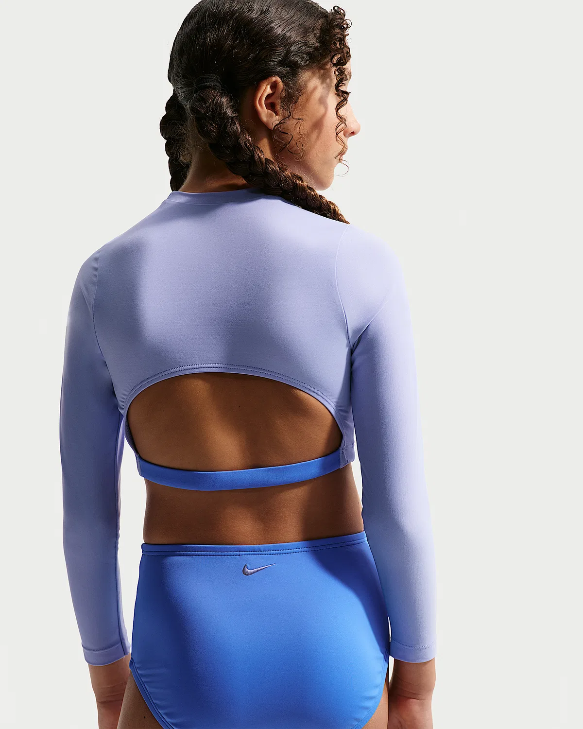 Детский (девочки) длинный рукав кроп-топ и высокая талия сет Nike Swim Effortless Essential, Light Thistle — фото 3