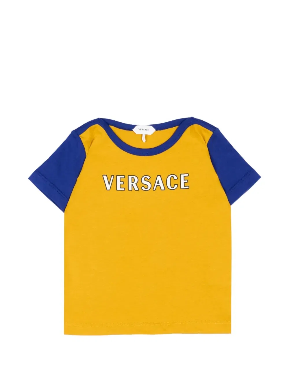 Футболка с логотипом и цветовыми блоками Versace Kids, желтый