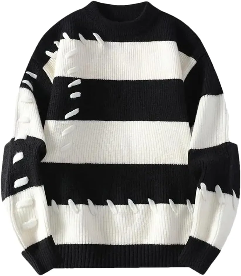 

Мужской свитер с полосками, повседневный, вязаный, с круглым вырезом и длинными рукавами