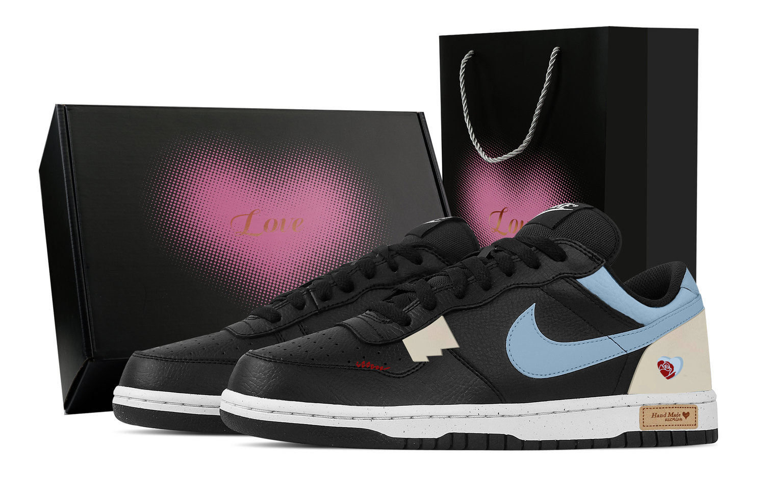 

Большая первая любовь гравированное сердце коробка устойчивость к истиранию дышащий низкий верх скейтборд обувь мужской Nike, черный/синий