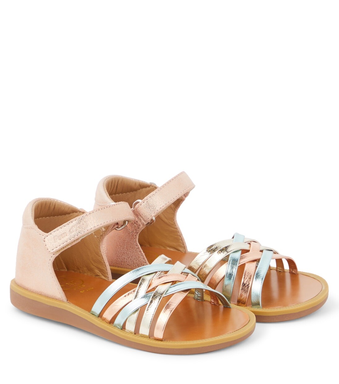 

Босоножки poppy lux из кожи с эффектом металлик Pom D'Api, мультиколор