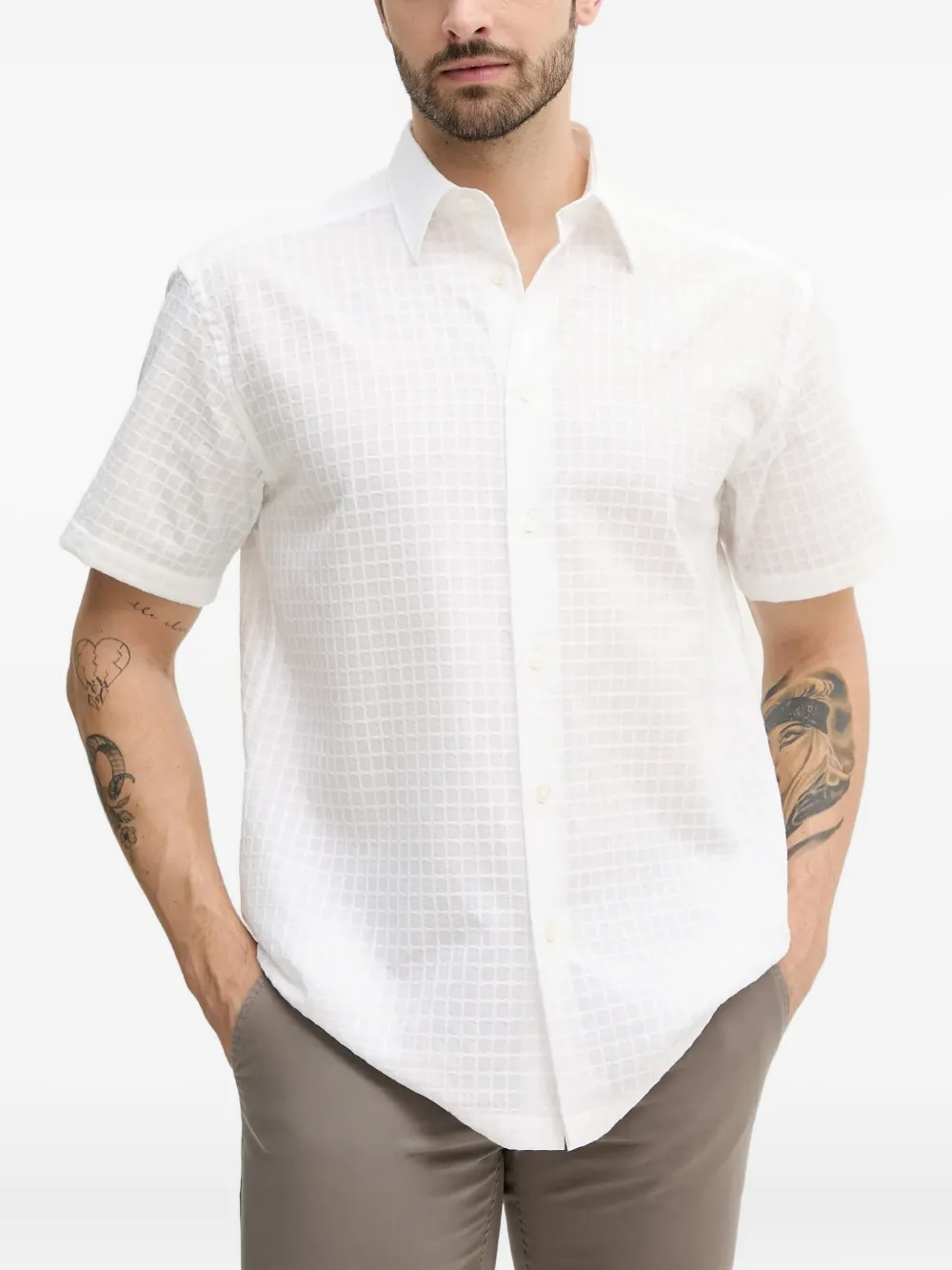 

Фактурная рубашка с короткими рукавами BOSS, белый
