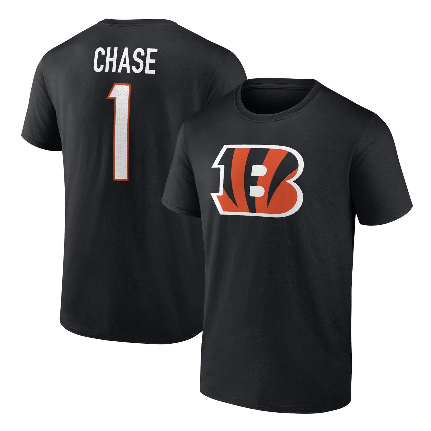 

Мужская черная футболка с логотипом Ja'Marr Chase Cincinnati Bengals, значок игрока, имя и номер Fanatics, Черный, Мужская черная футболка с логотипом Ja'Marr Chase Cincinnati Bengals, значок игрока, имя и номер Fanatics