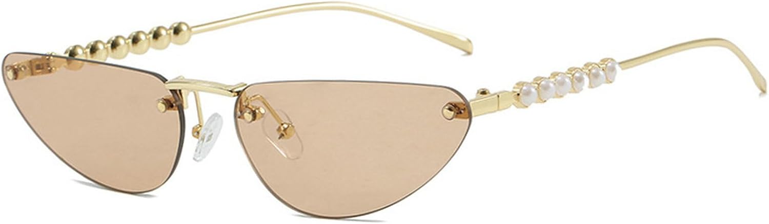 

Женские солнцезащитные очки без оправы с жемчужным блеском, ретро-очки в форме треугольника «кошачий глаз», модные металлические солнцезащитные очки для активного отдыха mincl, Champagne