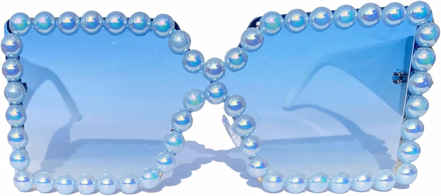 

mincl/Увеличенные солнцезащитные очки-щитки для женщин, модные, класса люкс, защита от УФ-излучения UV400, винтажные, с плоской верхней частью, футуристические солнцезащитные очки 2019 года, Bling Pearl&blue