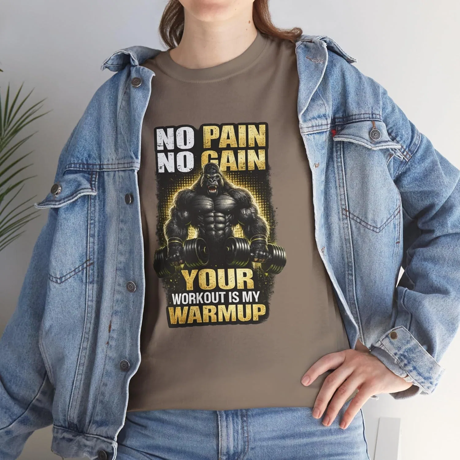 Футболка с принтом No Pain No Gain, GENERIC, Brown Savana — фото 3