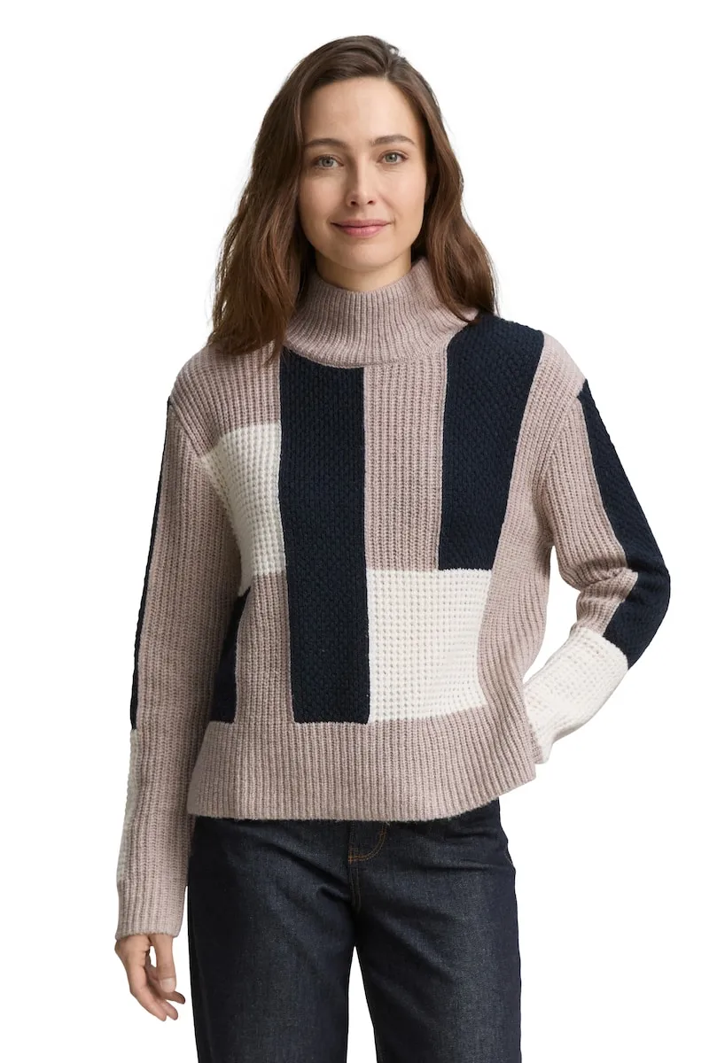 

Женский вязаный свитер с длинным рукавом Tom Tailor, синий/бежевый