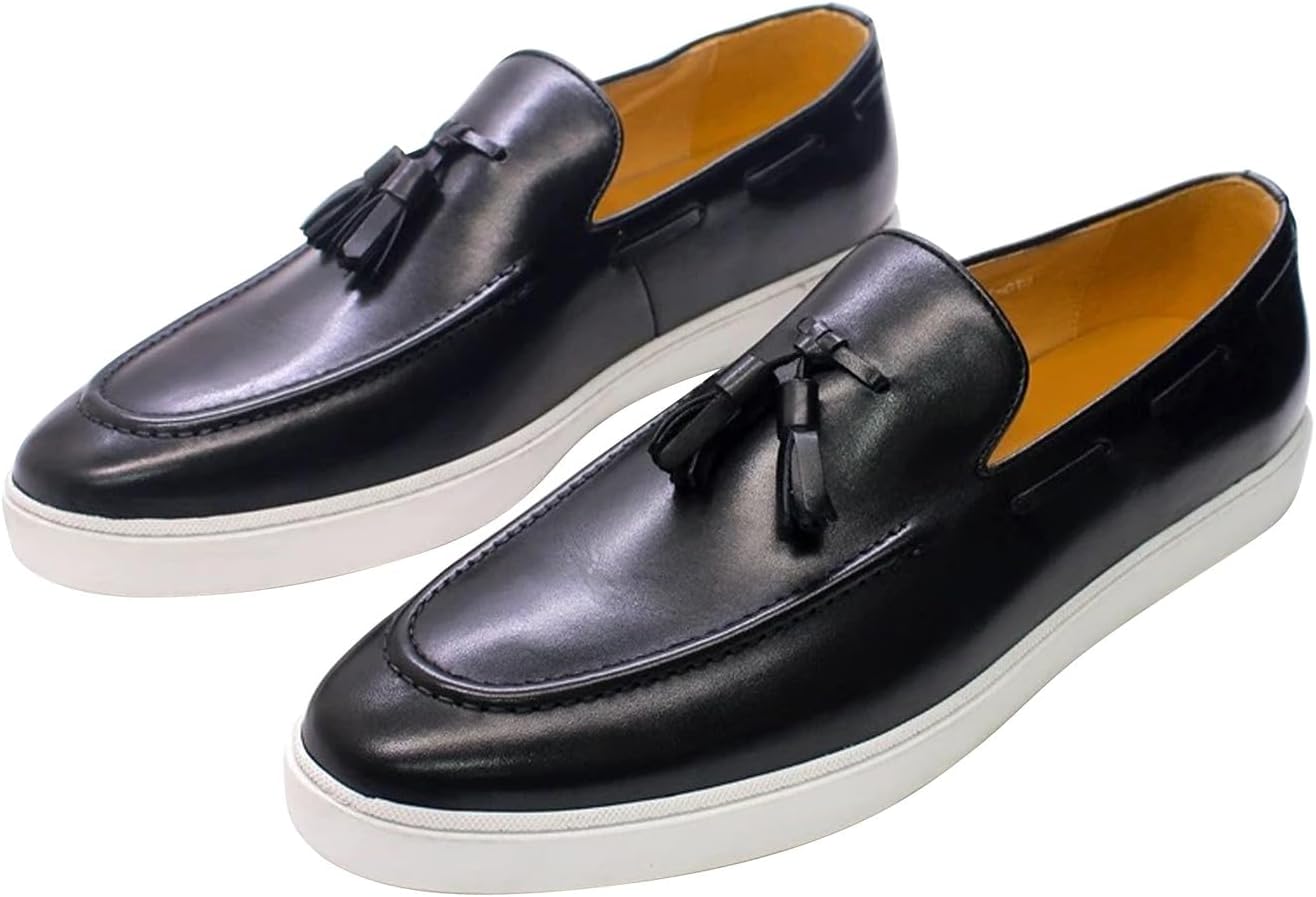 

Мужские повседневные туфли Santimon с кисточками, лоферы на плоской подошве, из натуральной кожи, модные деловые туфли-лоферы Стильные и удобные туфли для смокинга, черный