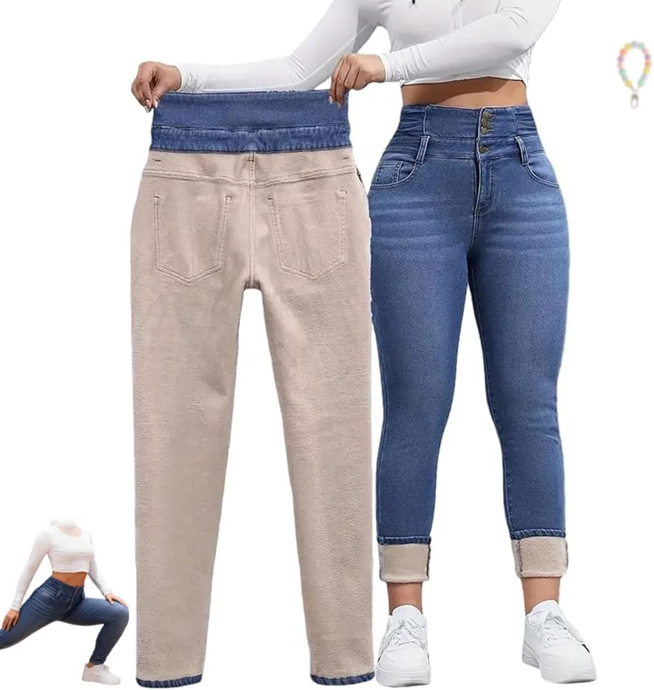 

Женские джинсы 2026 с флисовой подкладкой, утепленные, облегающие, с высокой посадкой