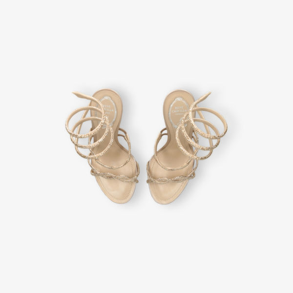 Босоножки кожаные Rene Caovilla Cleo twist 105 с кристаллами, бежевый — фото 4
