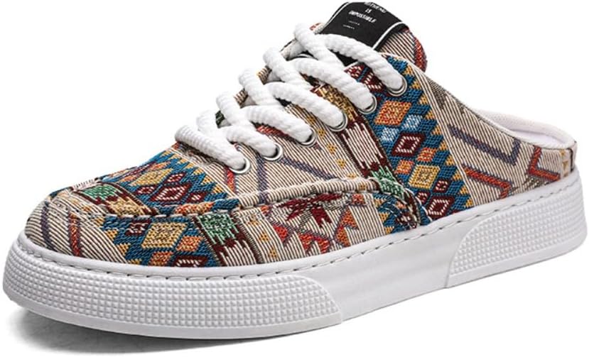 

Мужские теннисные туфли без задника, широкие туфли-мюли, домашние тапочки на платформе, холщовые мюли с открытой пяткой, удобная обувь, легкая, на шнуровке, дышащие, повседневные, для прогулок, работы в офисе, путешествий и вождения Geerta, беже...