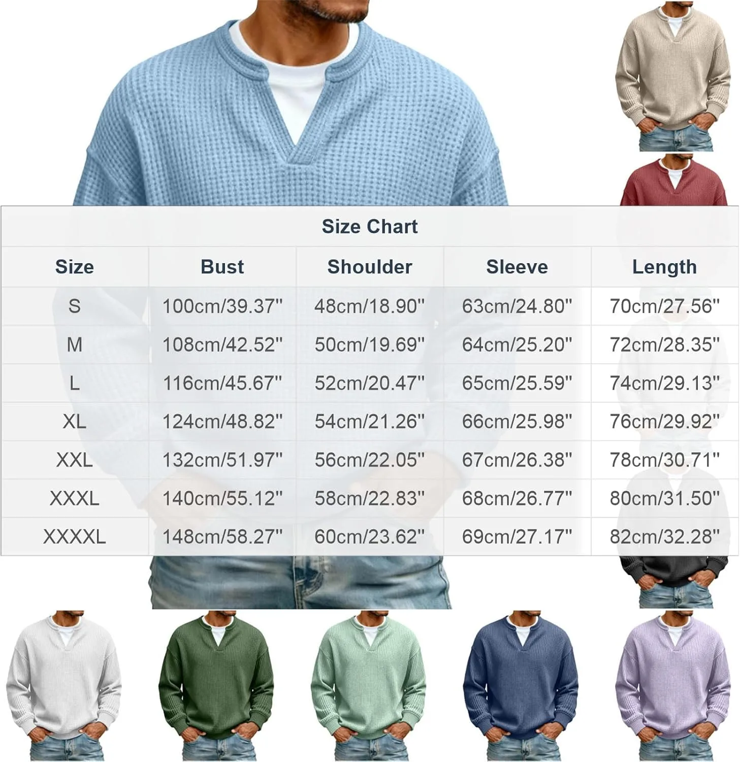 Мужская футболка с вафельной текстурой, oversize, V-образный вырез — фото 4