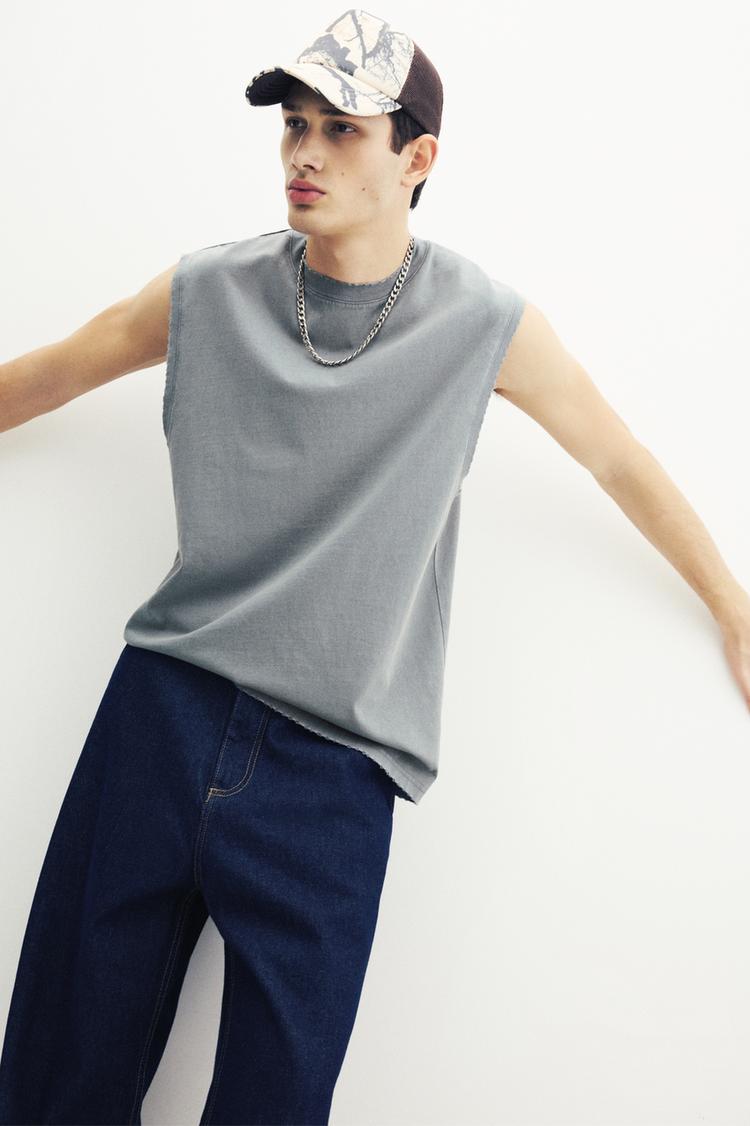 

Стираная футболка без рукавов Pull And Bear, зеленый