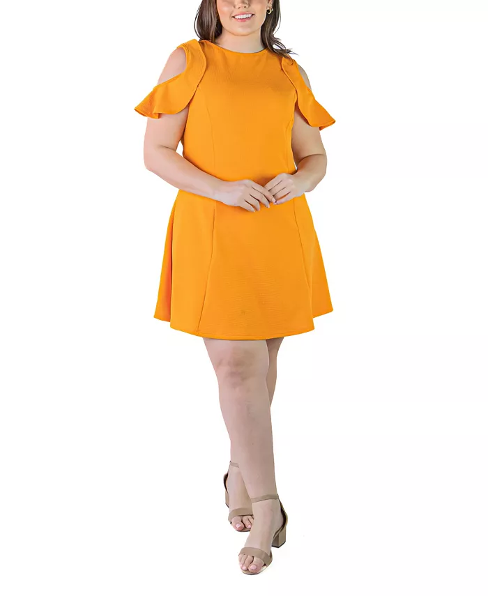 

Платье плюс сайз с рюшами и открытыми плечами фасона А-силуэт 24seven Comfort Apparel, оранжевый