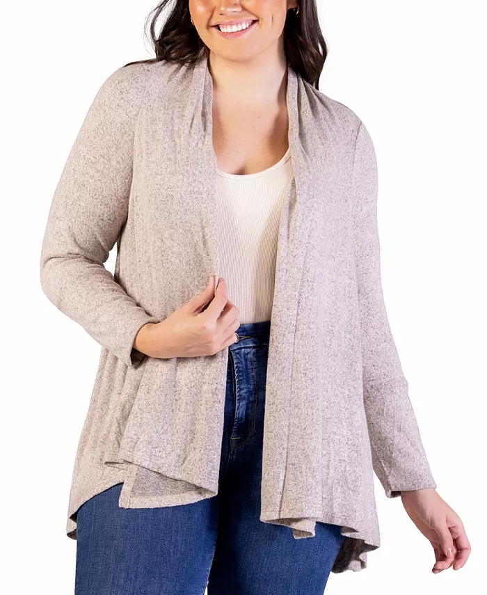 

Кардиган большого размера с открытым передом и длинными рукавами 24seven Comfort Apparel, коричневый/бежевый