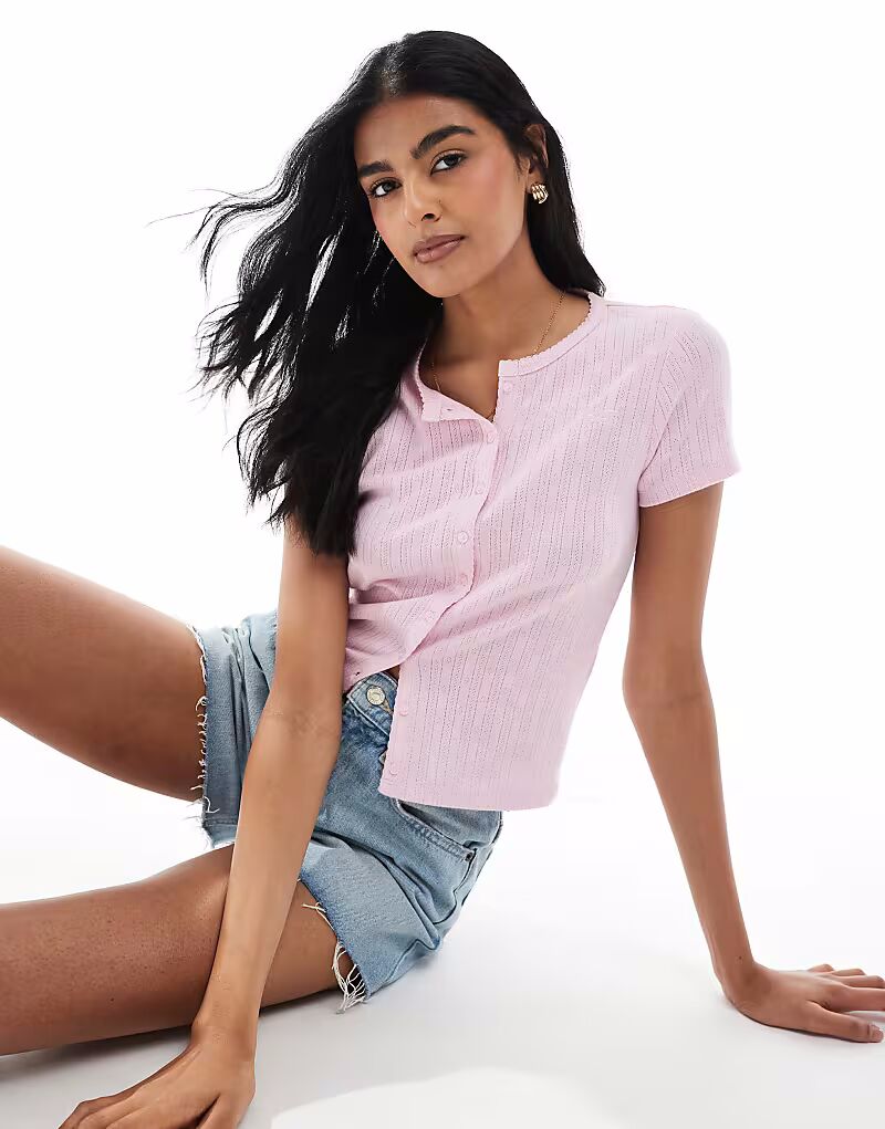 

Кардиган Hollister pointelle с короткими рукавами в цвете пыльно-розовый