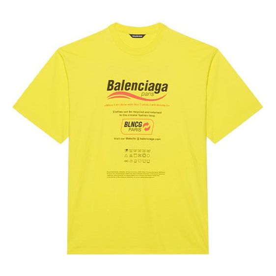 

Футболка men's dry cleaning boxy logo printing loose short sleeve yellow Balenciaga, желтый