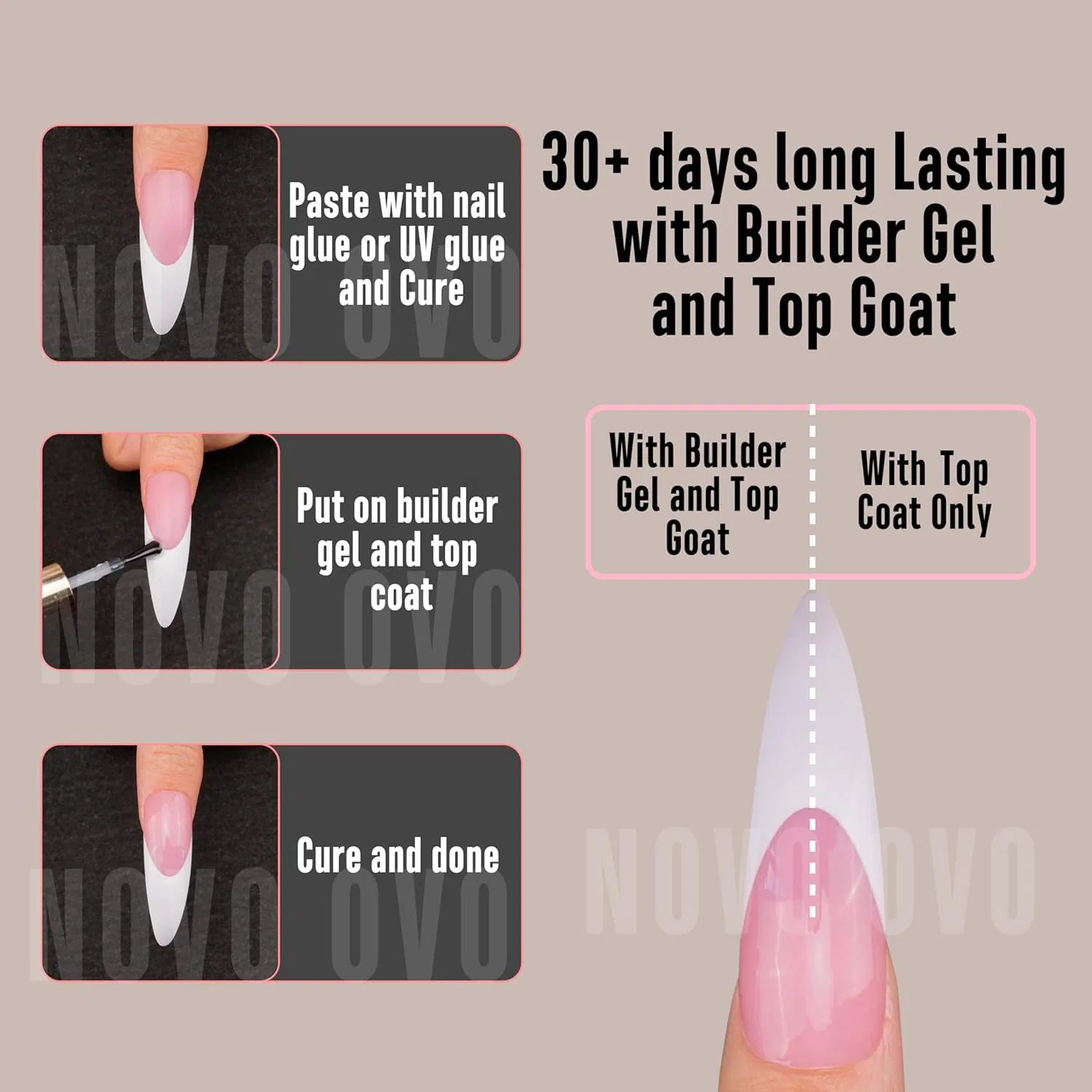 Набор накладных ногтей NOVO OVO XXL Curved Stiletto Almond 144 шт. Novo Ovo, Xxl Curved Almond Stiletto French Tip Nail Tips 144_Eu — фото 2