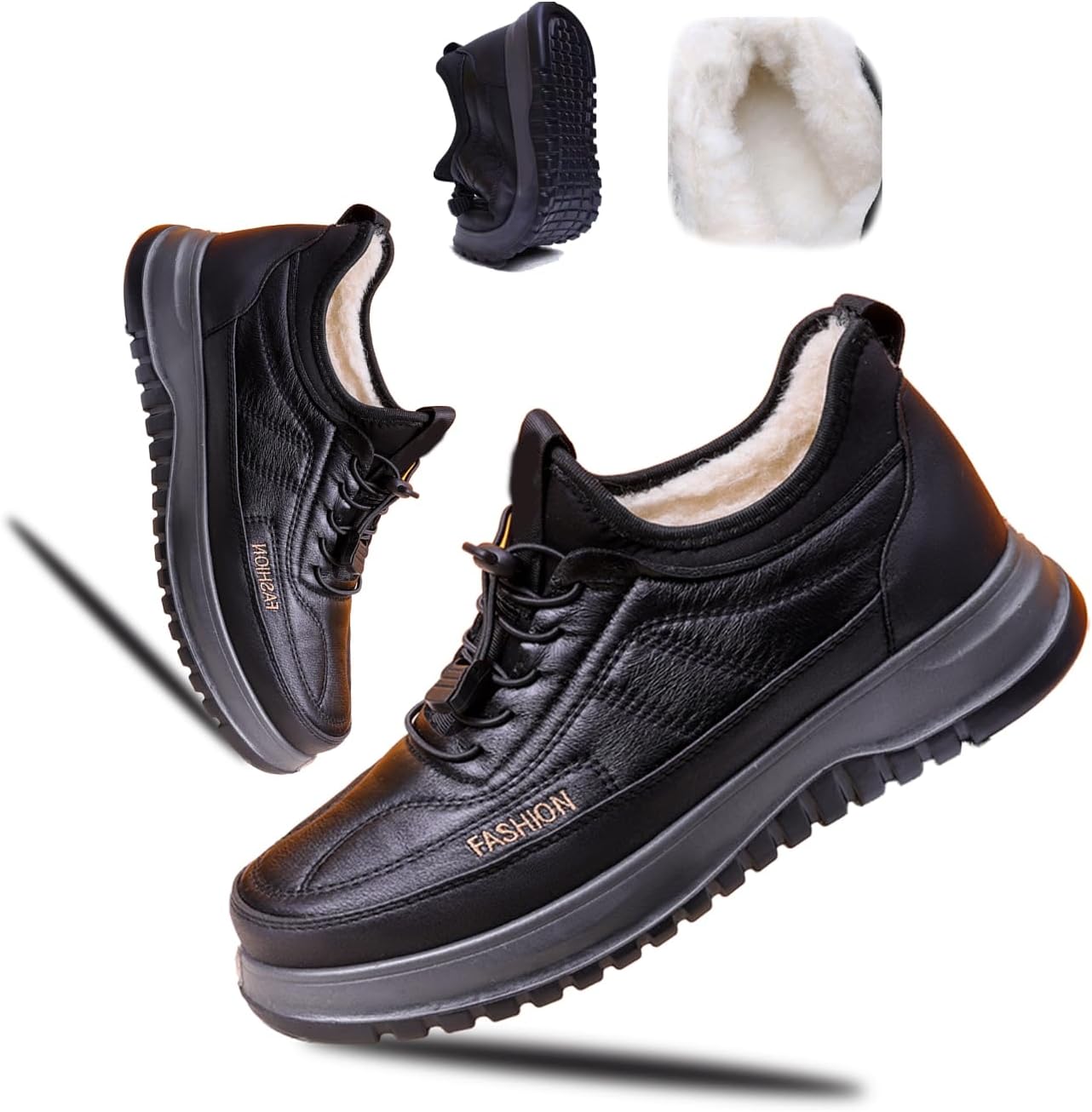 

Мужские зимние ботинки с утеплителем из искусственного меха, водонепроницаемые, противоскользящие, для пожилых людей, удобные, легкие, повседневные прогулочные лоферы Generic, черный