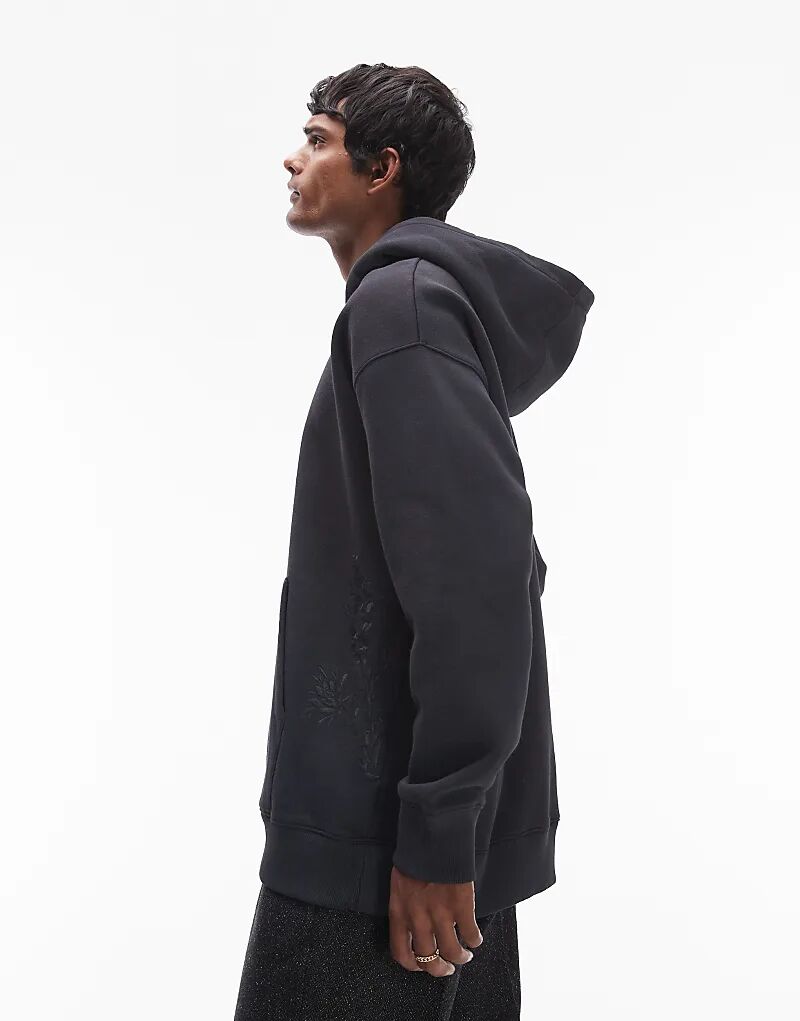 

Толстовка свободного кроя с цветочной вышивкой черного цвета Topman