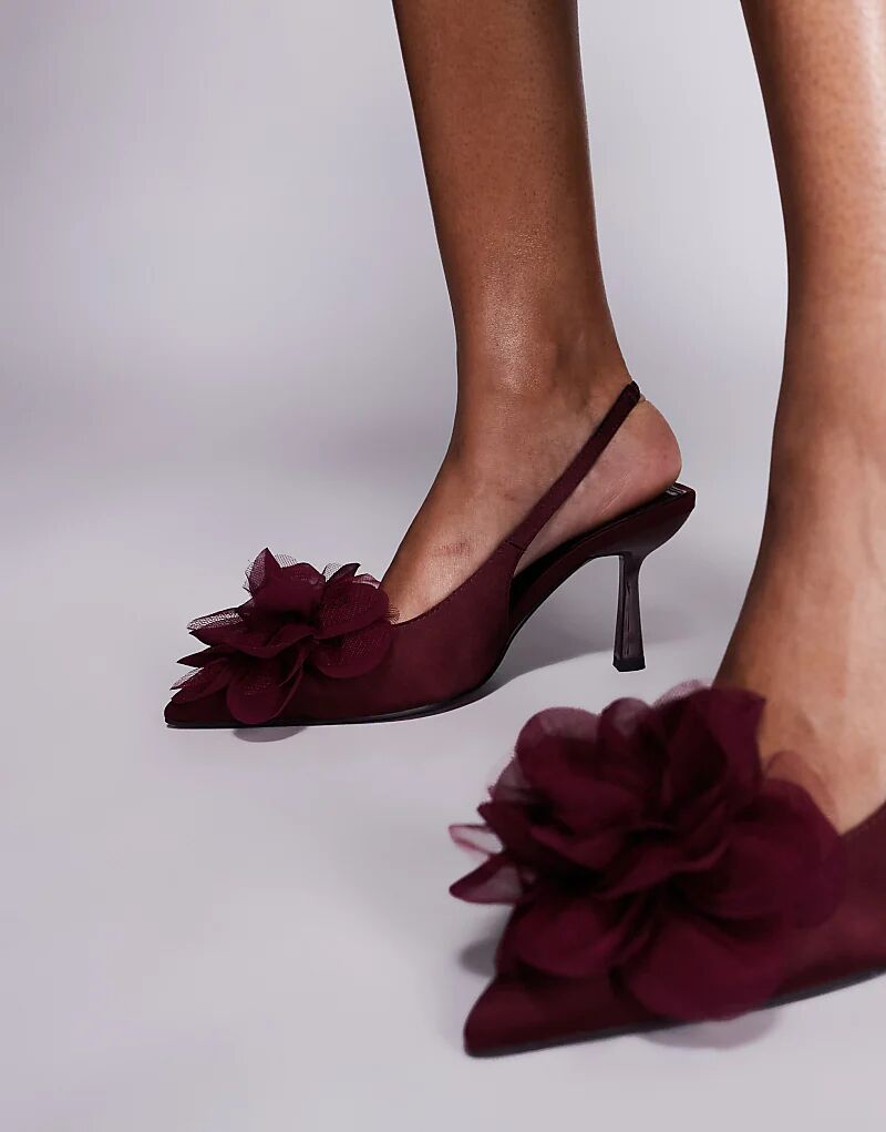 Туфли Sunrise Corsage на среднем каблуке с открытой пяткой ASOS DESIGN бордового цвета — фото 4