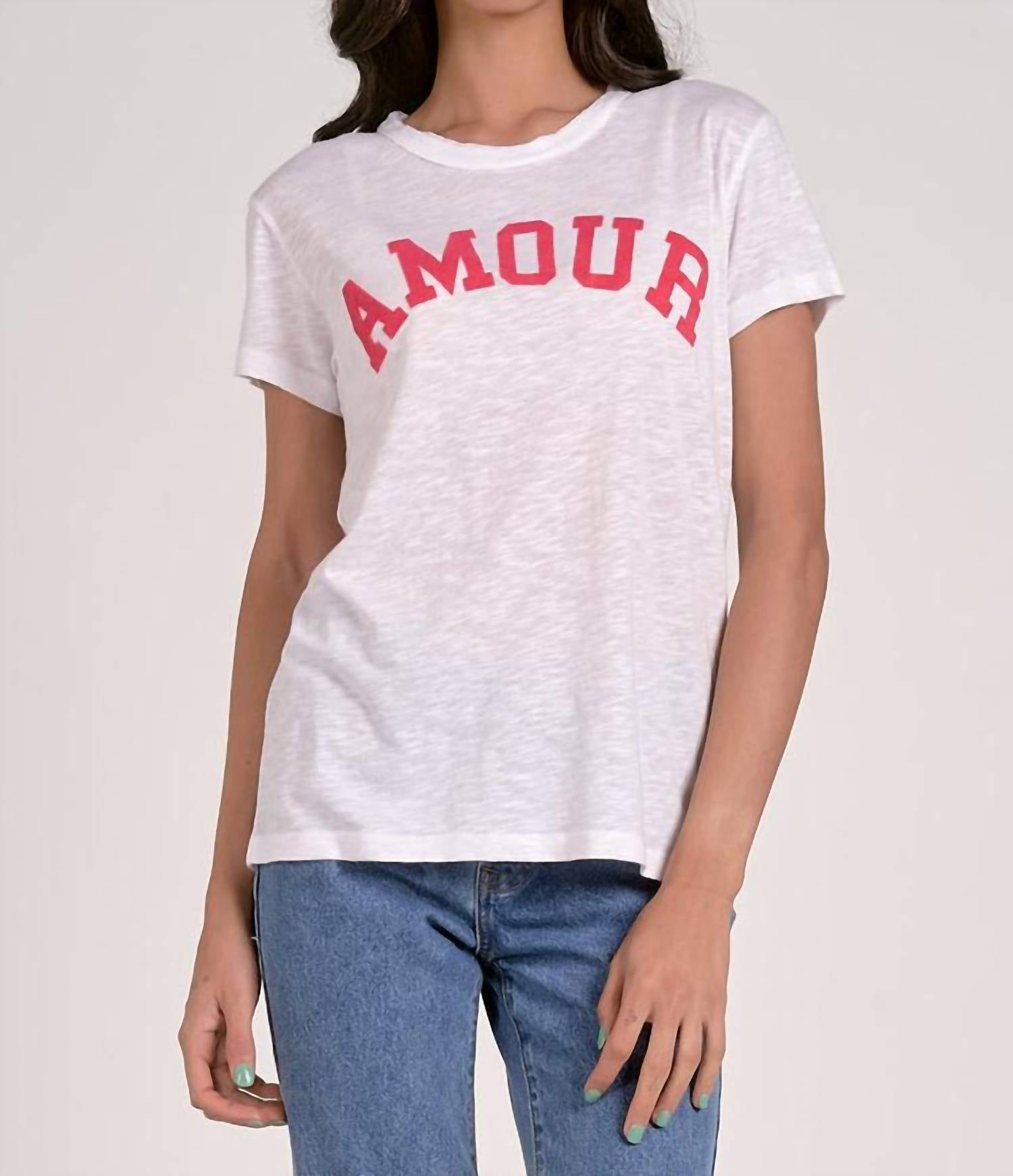 

Футболка Amour Print с круглым вырезом и принтом в бело-красной гамме ELAN
