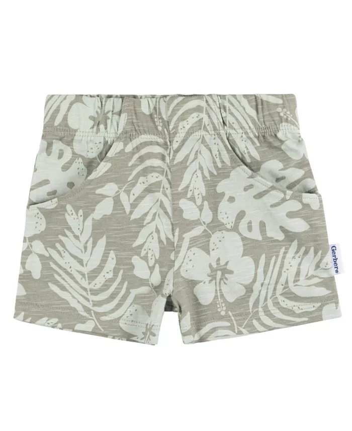 Мальчиковые шорты с тропическим принтом Toddler Boys Tropical Leaves Gerber, зеленый — фото 2