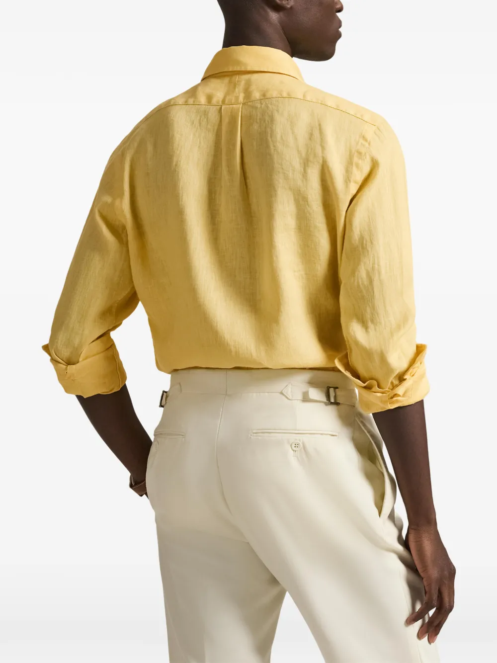 Льняная рубашка прямого кроя Polo Ralph Lauren, желтый — фото 4