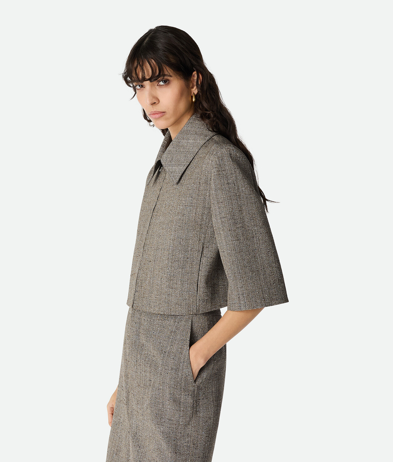 Viscose and silk jacket BOTTEGA VENETA, синий/белый/коричневый — фото 2