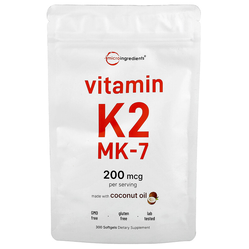 

Micro Ingredients, Витамин K2, МК-7, 200 мкг, 300 мягких таблеток