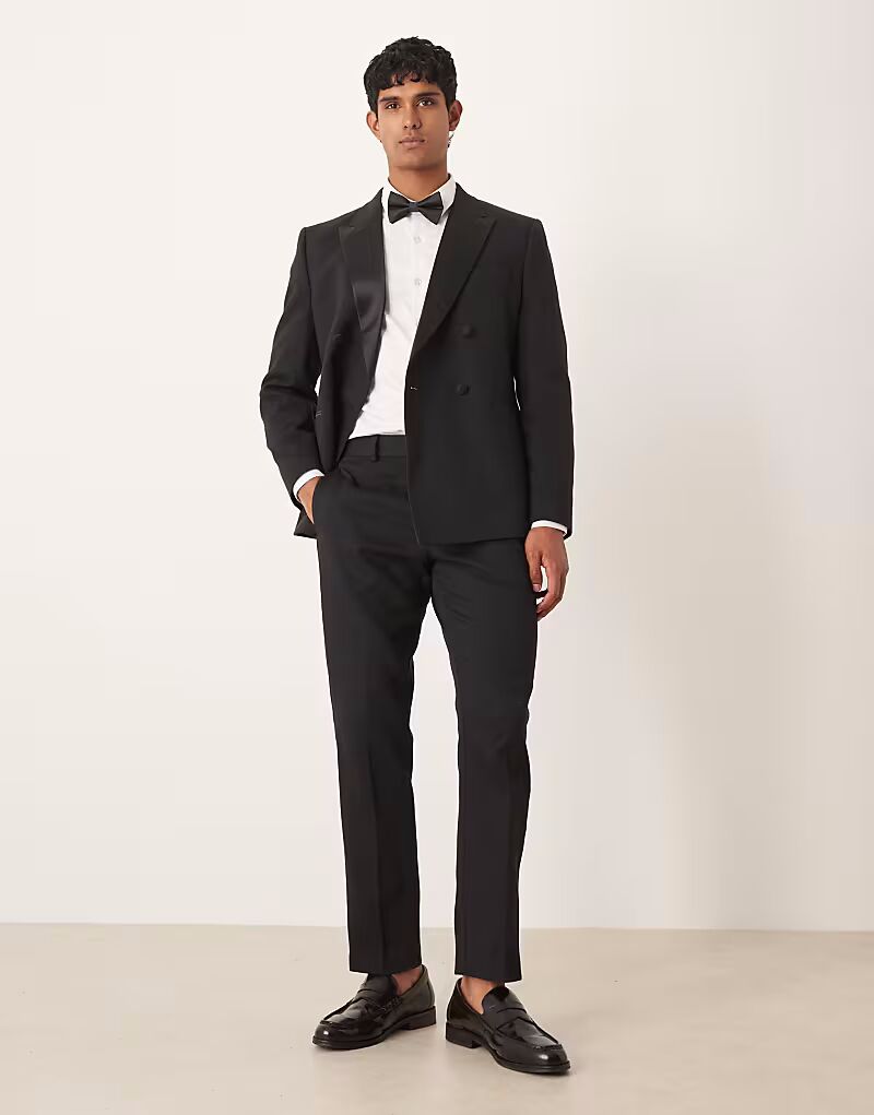 

Узкие брюки-смокинг из черной фактурной ткани Asos Design