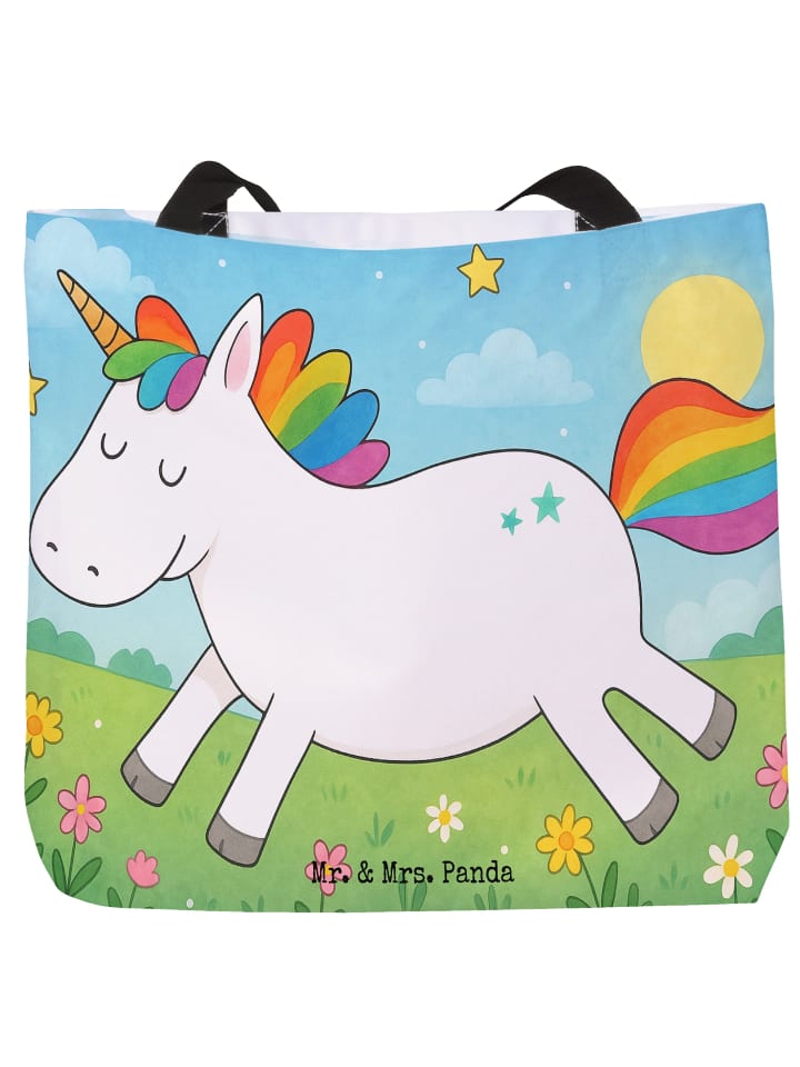 

Mr. & Mrs. Panda Сумка-шоппер с изображением единорога и надписью "Happy" без слогана, белого цвета