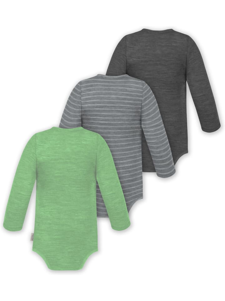 Normani Outdoor Sports Комплект из 3 детских боди с длинными рукавами из мериносовой шерсти, цвет антрацит/серый/зеленый — фото 2