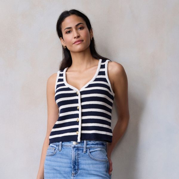 

Укороченный жилет с v-образным вырезом Lc Lauren Conrad, цвет navy basque stripe