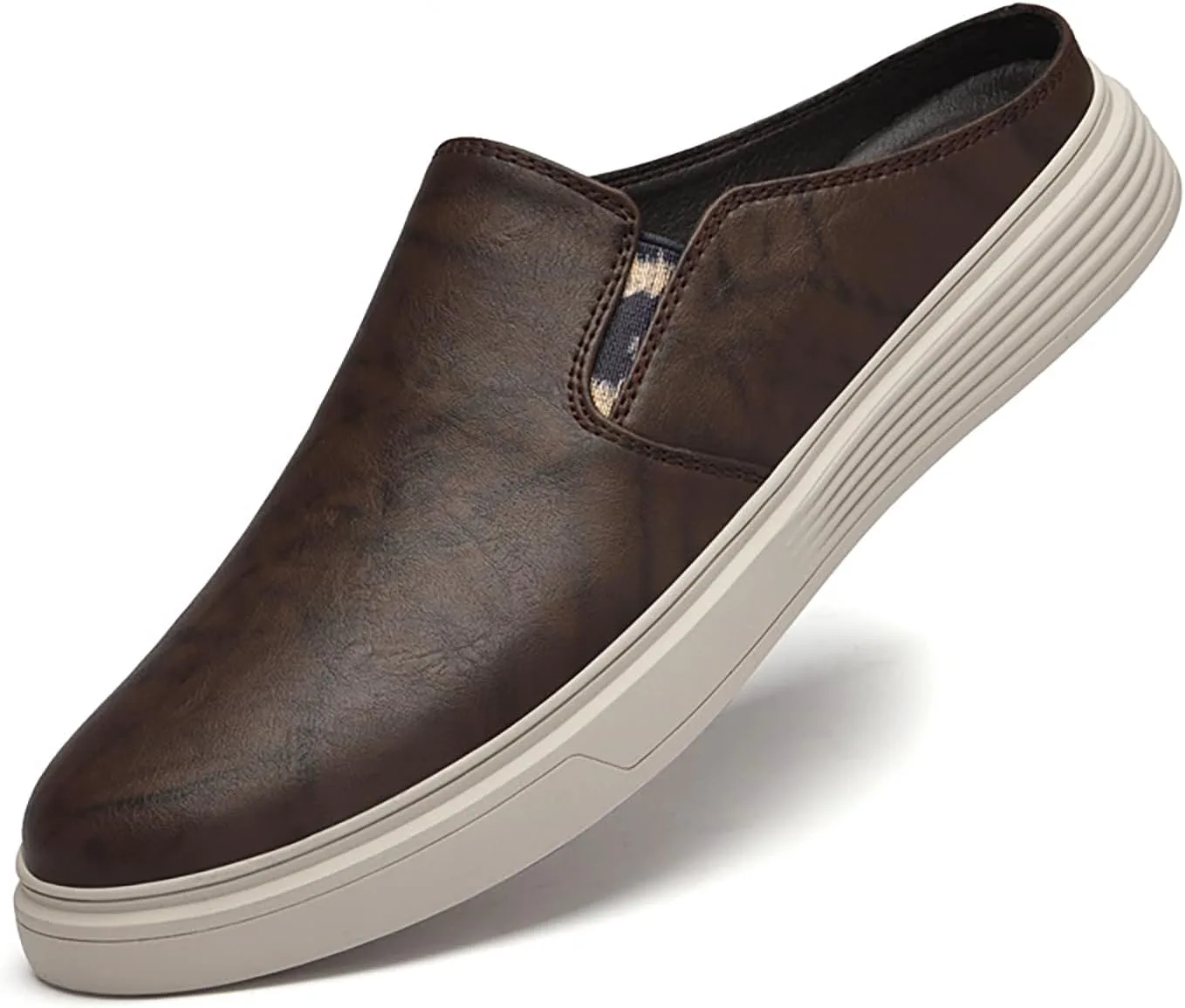 

Мужские мюли-тапочки на плоской подошве из натуральной кожи, удобные с эластичной застежкой, с круглым носком, без задника, мужские лоферы-тапочки для офиса, вождения и нарядного образа HDFDB, коричневый