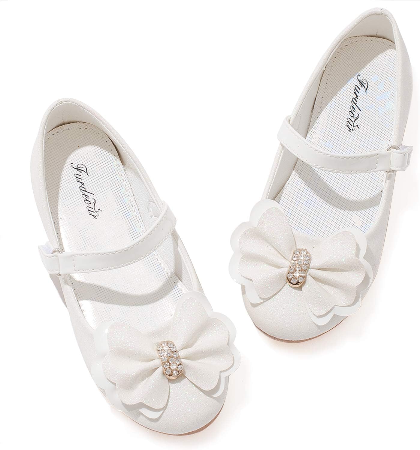 

Детские туфли для девочек Furdeour Mary Jane с цветами, для свадьбы, вечеринки, для подружек невесты, блестящие, балетные, принцессы, для малышей, белый
