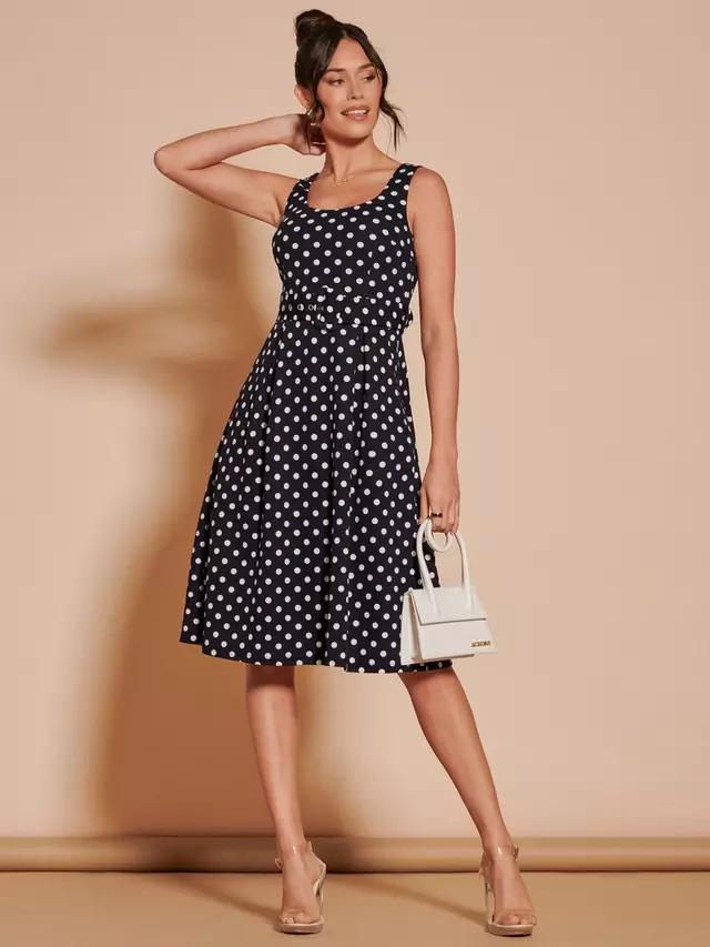

Платье Jolie Moi Polka Dot Swing Belted Midi, темно-синий